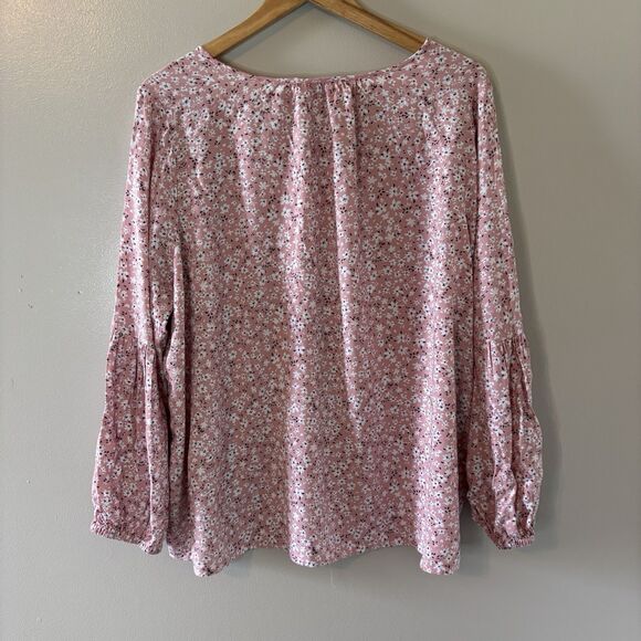 Time And Tru Pink Floral Peasant Top Long Sleeve Blouse Womens Sz XXXL - Picture 6 of 8